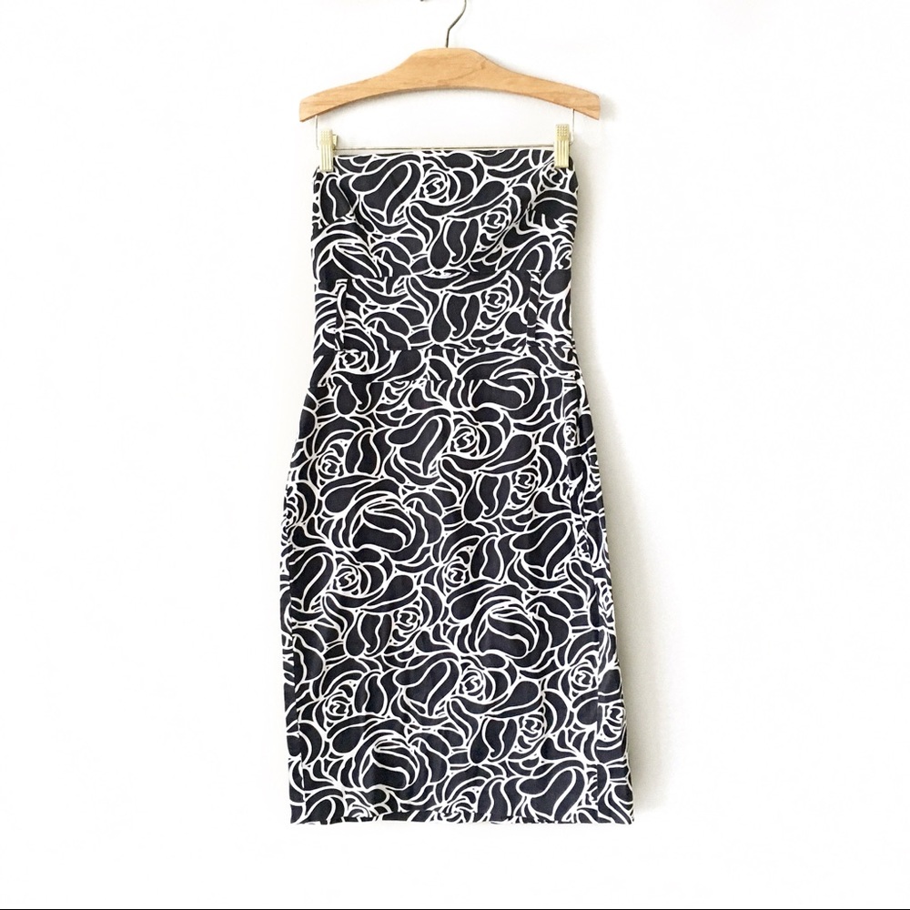 Guess Strapless Black and White Patterned Dress